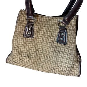 NINE & COMPANY Brown Tan Checker Shoulder Bag Tote Snap Closure *Flaw